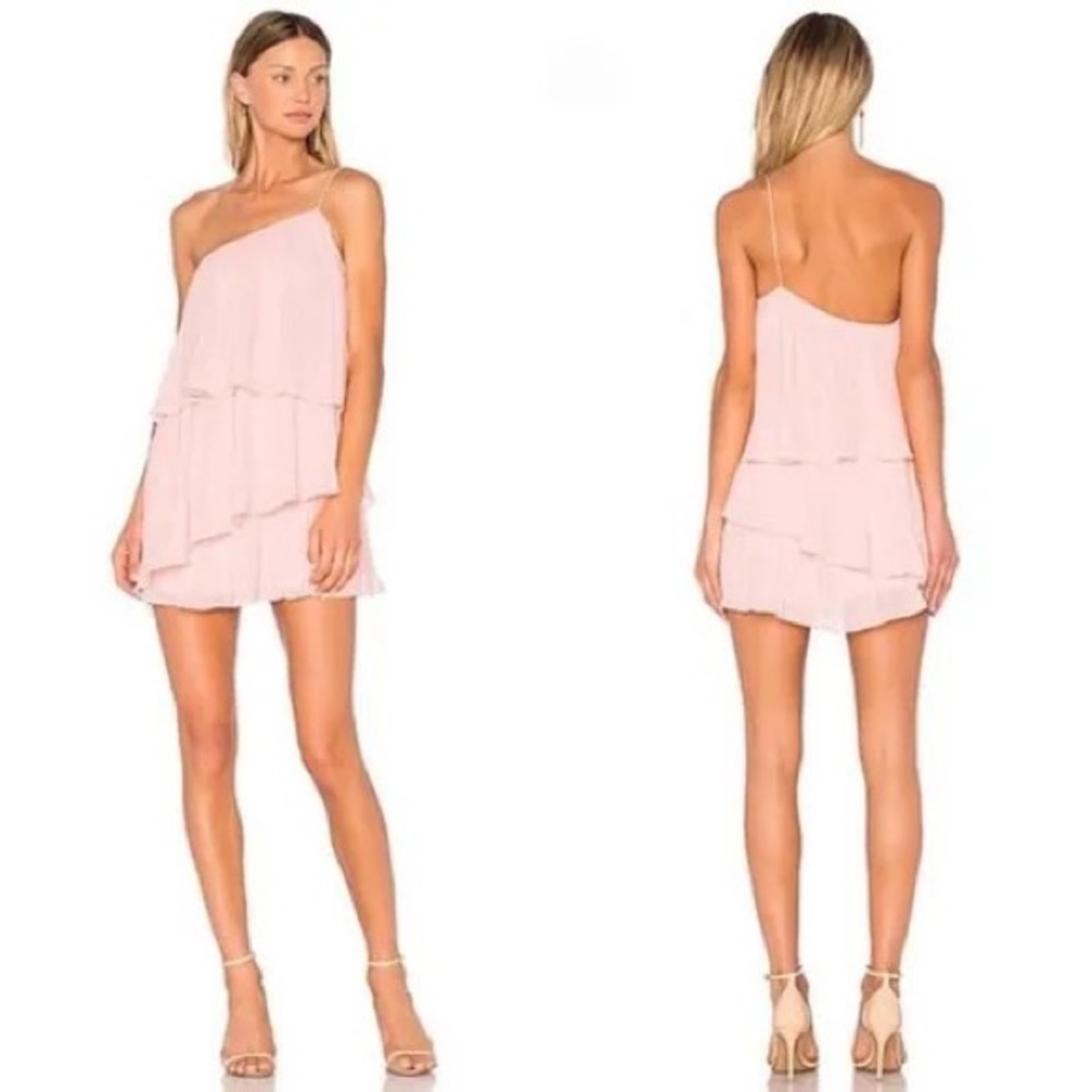 NBD Girlfriend Material Pink Pleated One Shoulder Ruffle Mini Dress